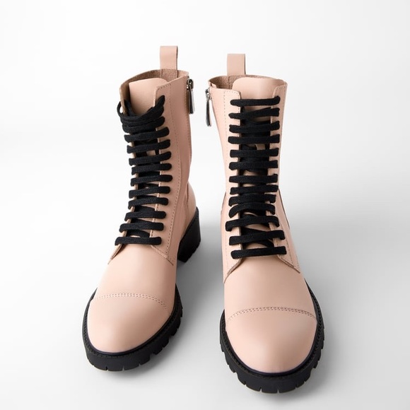 Zara TRF laced leather ankle boots soft pastel pink NWT - Picture 1 of 8